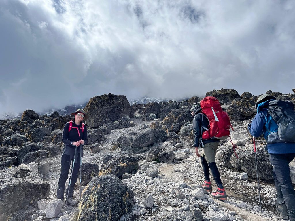 Hikers climbing Kilimanjaro National Park near Uhuru Peak